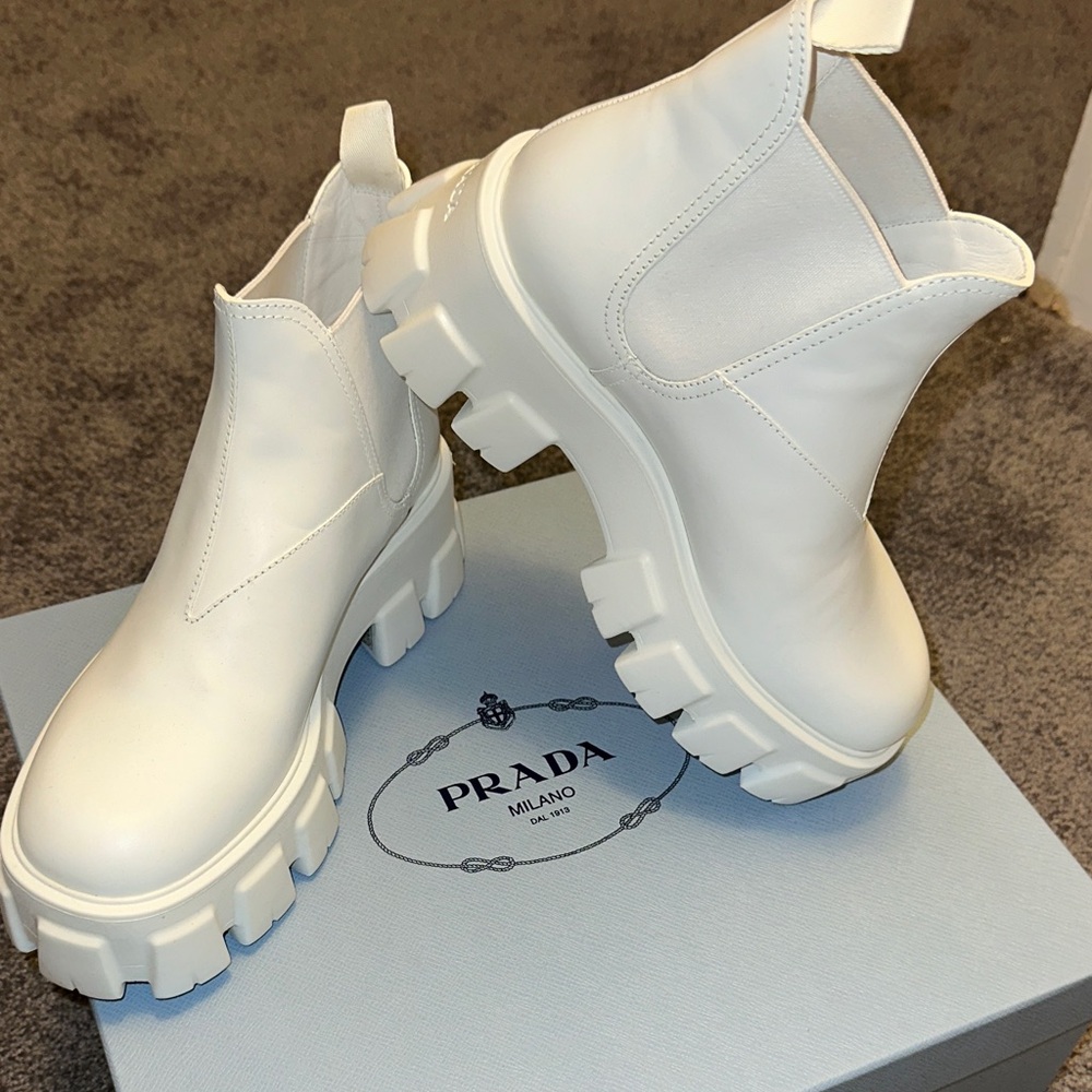 Prada Women's White Chunky Ankle Boots